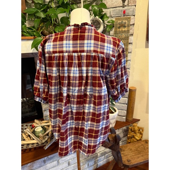 Rag & Bone Plaid Shirt Ruffle Neck Accordion Pleated Back Preppy | Womens Medium - Picture 2 of 14